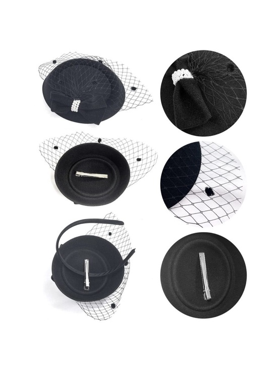 New Black Pillbox Hat Veil Fascinators Hats 1920s 50s Vintage Elegant main image 8